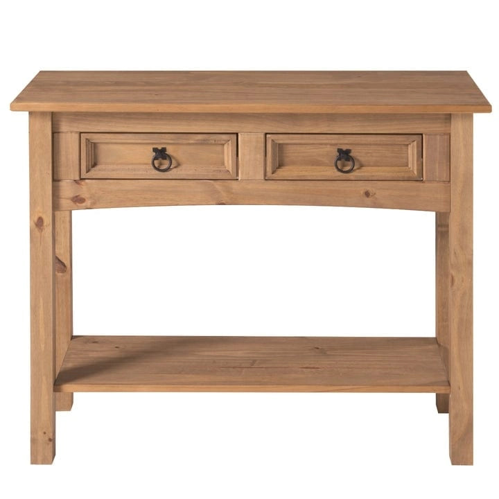 Solid Pine Wood Hall Console Table with 2 Drawers