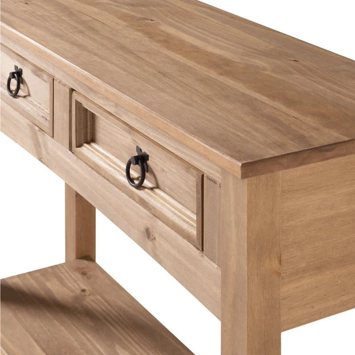 Solid Pine Wood Hall Console Table with 2 Drawers