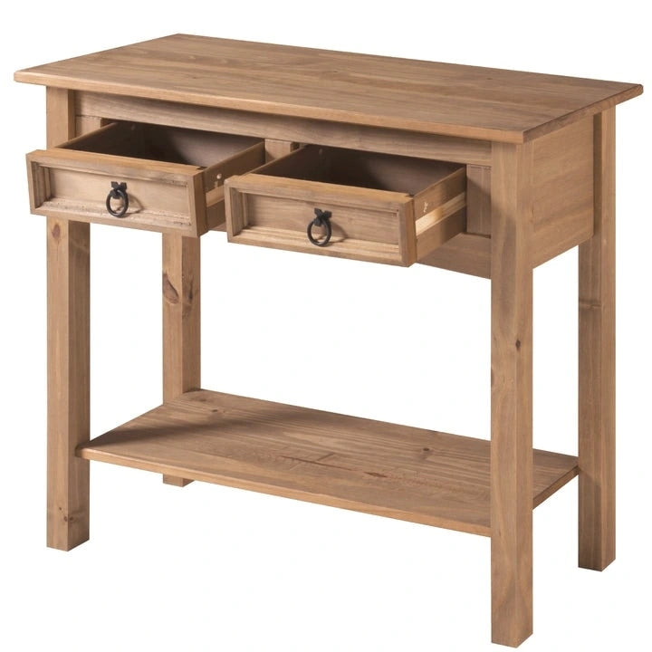 Solid Pine Wood Hall Console Table with 2 Drawers