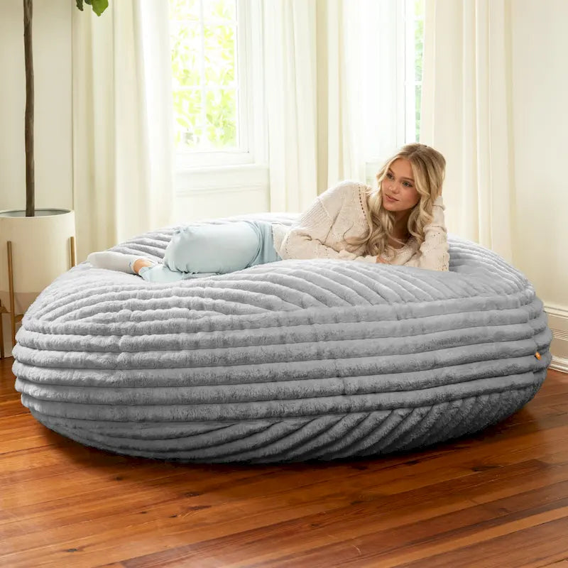 6-Foot Round Faux Fur Bean Bag Chair and Lounger – Converts to Flat Bed