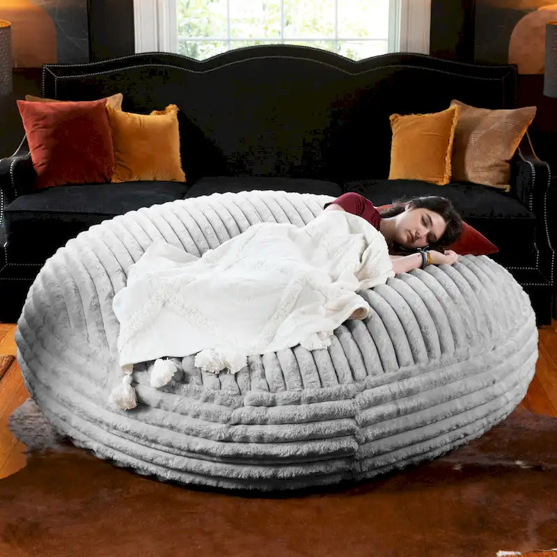 6-Foot Round Faux Fur Bean Bag Chair and Lounger – Converts to Flat Bed