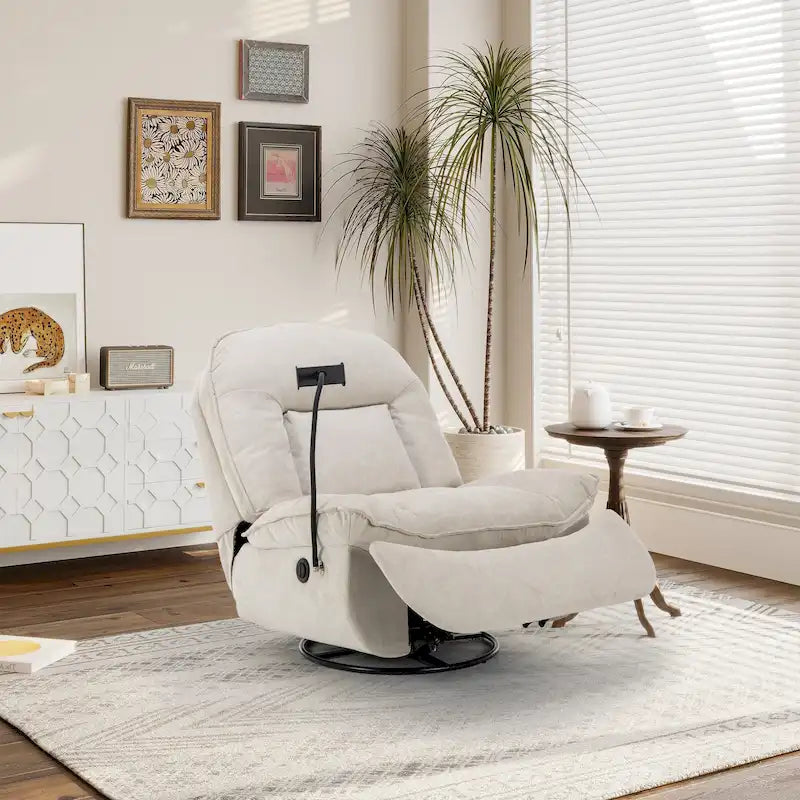 360° Swivel Chenille Recliner with Adjustable Phone Holder