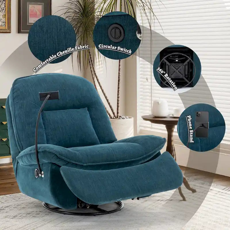 360° Swivel Chenille Recliner with Adjustable Phone Holder