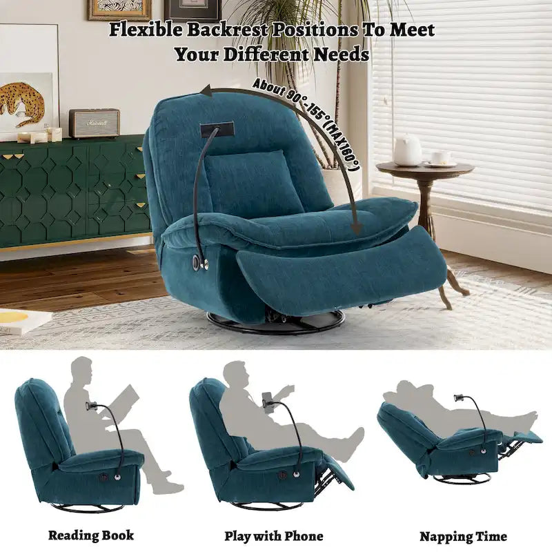 360° Swivel Chenille Recliner with Adjustable Phone Holder