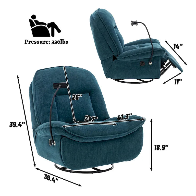 360° Swivel Chenille Recliner with Adjustable Phone Holder