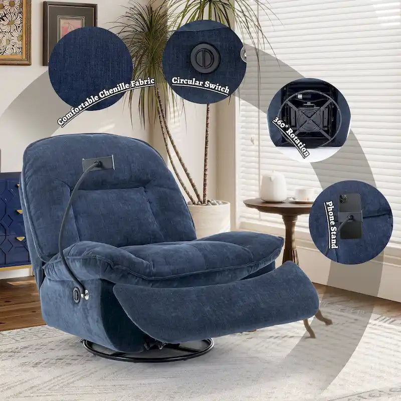 360° Swivel Chenille Recliner with Adjustable Phone Holder