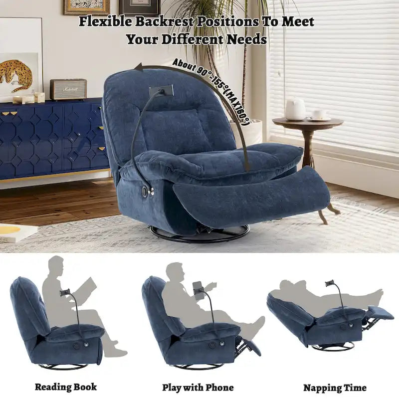 360° Swivel Chenille Recliner with Adjustable Phone Holder