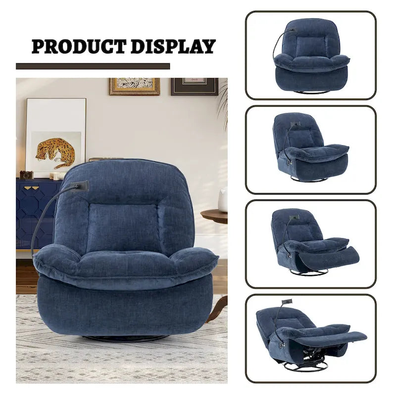 360° Swivel Chenille Recliner with Adjustable Phone Holder