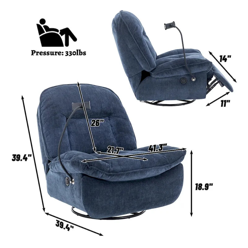 360° Swivel Chenille Recliner with Adjustable Phone Holder