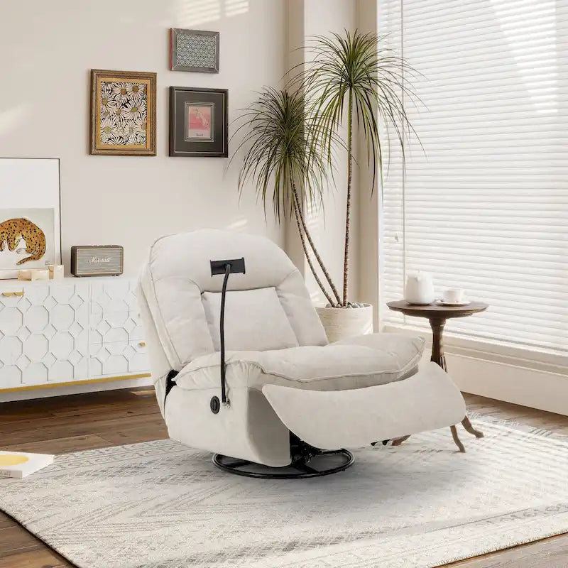 360° Swivel Chenille Recliner with Adjustable Phone Holder