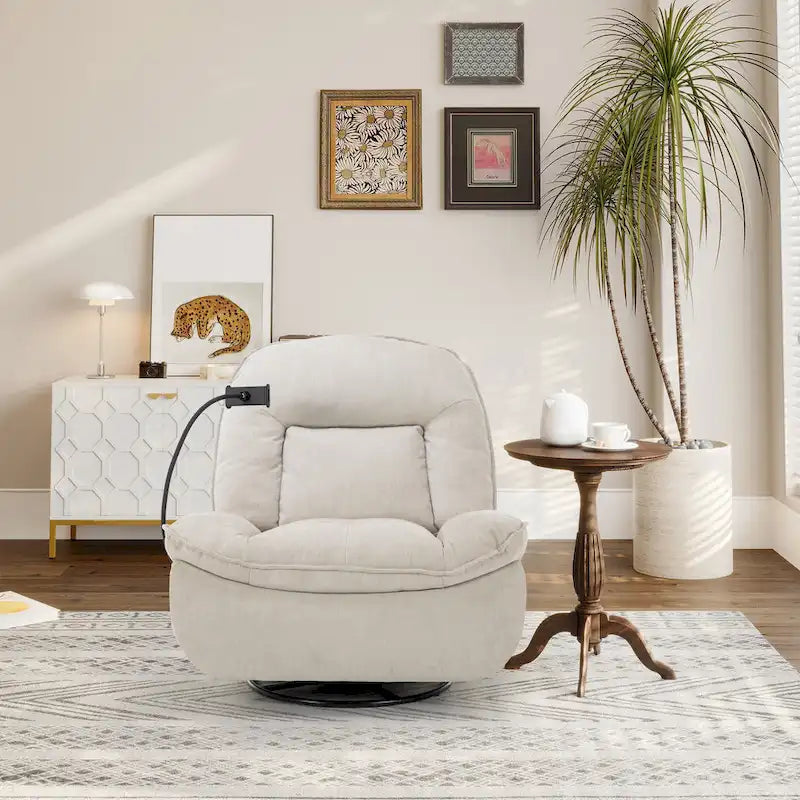 360° Swivel Chenille Recliner with Adjustable Phone Holder