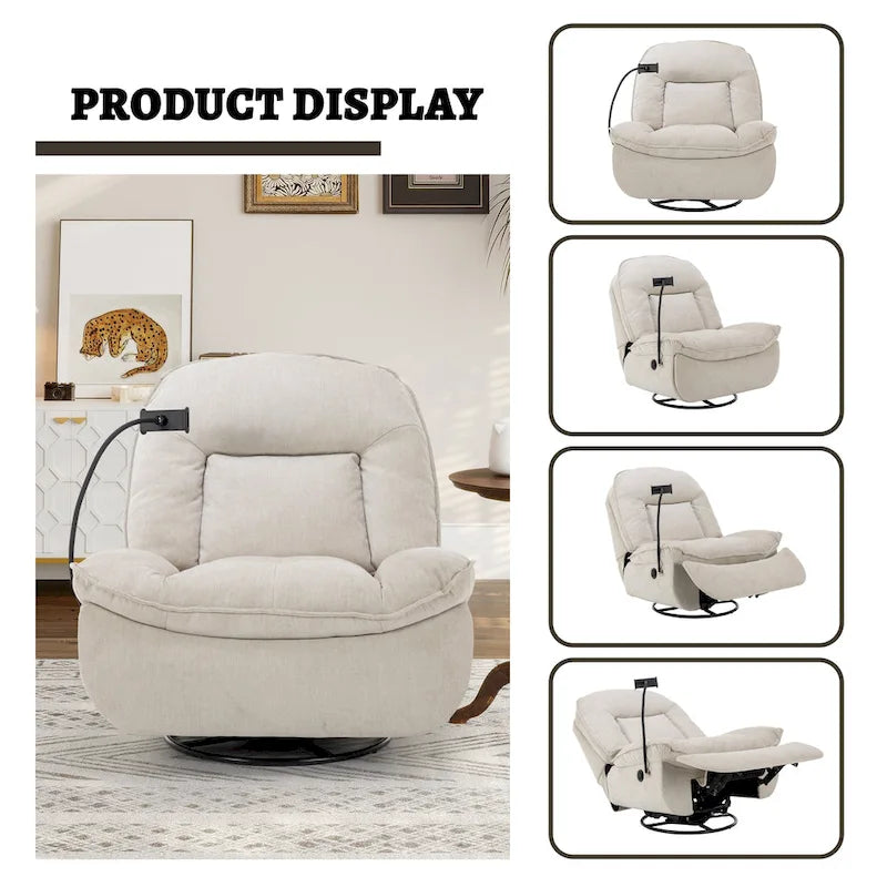360° Swivel Chenille Recliner with Adjustable Phone Holder