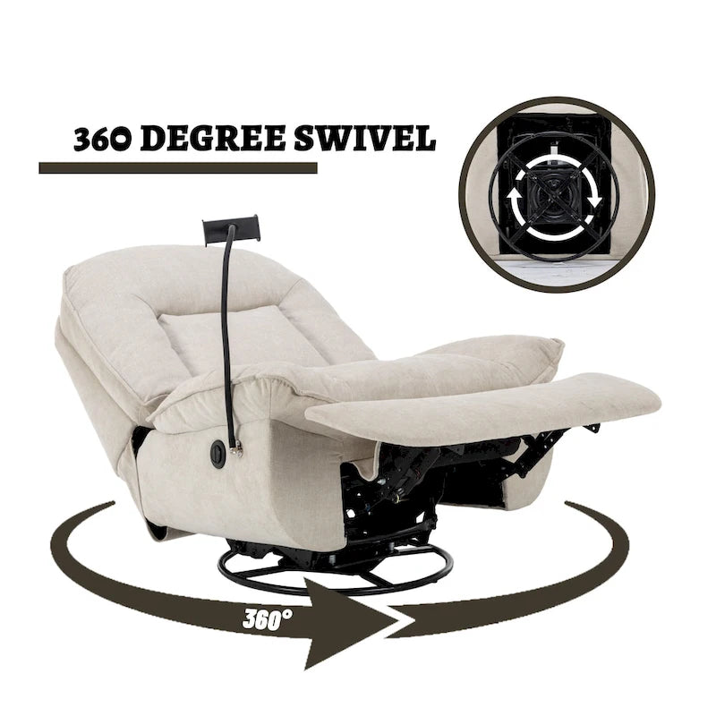 360° Swivel Chenille Recliner with Adjustable Phone Holder