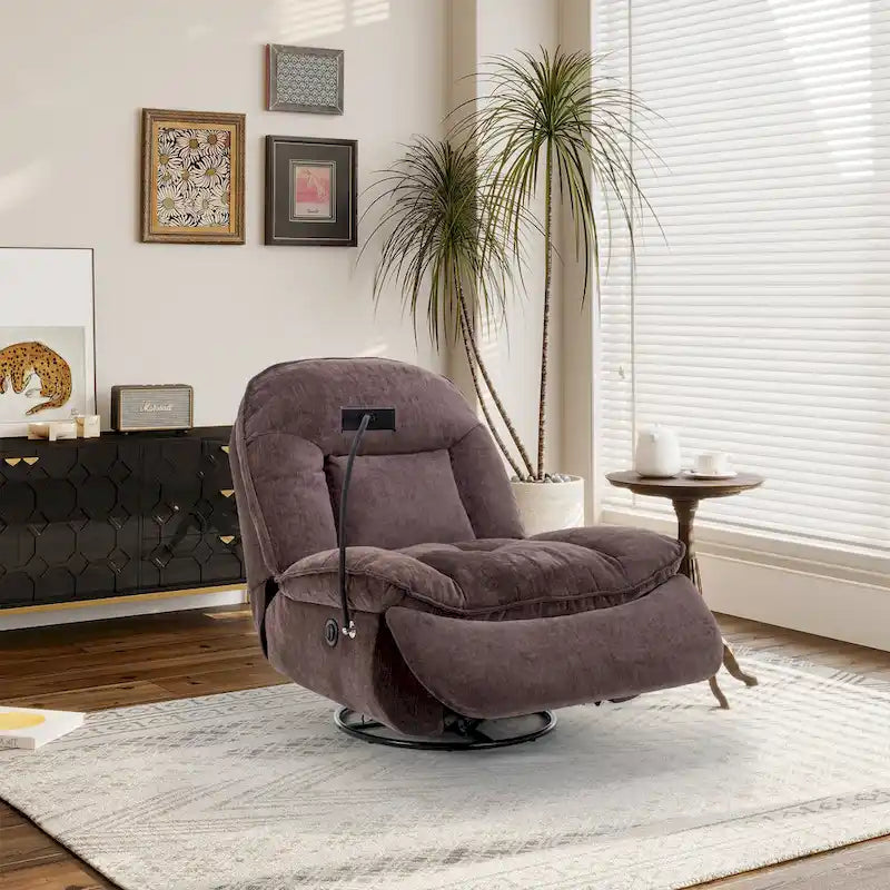 360° Swivel Chenille Recliner with Adjustable Phone Holder
