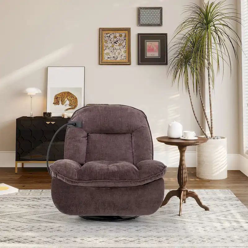 360° Swivel Chenille Recliner with Adjustable Phone Holder