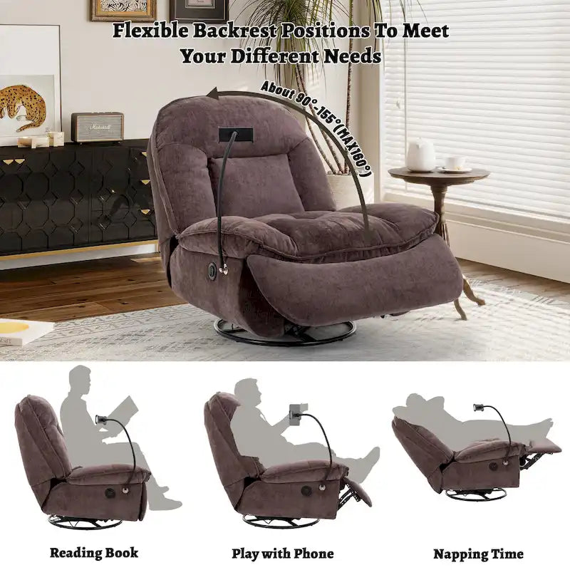 360° Swivel Chenille Recliner with Adjustable Phone Holder