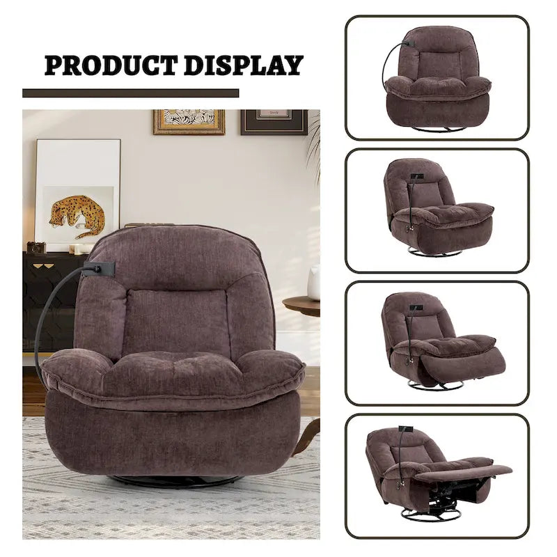 360° Swivel Chenille Recliner with Adjustable Phone Holder