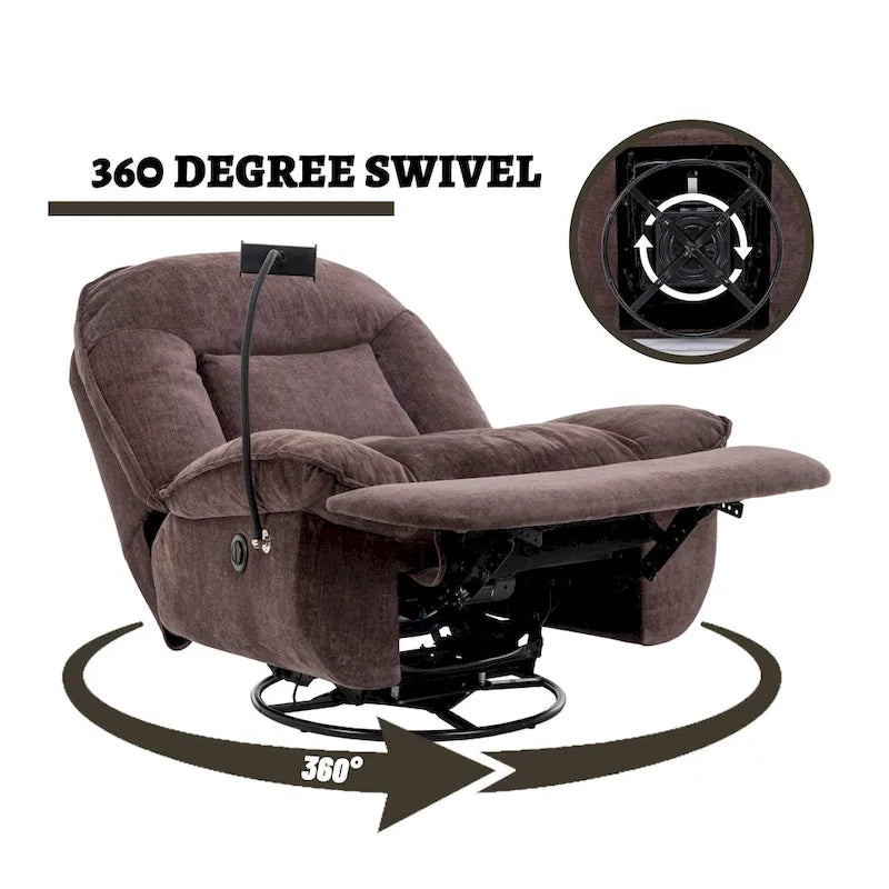 360° Swivel Chenille Recliner with Adjustable Phone Holder
