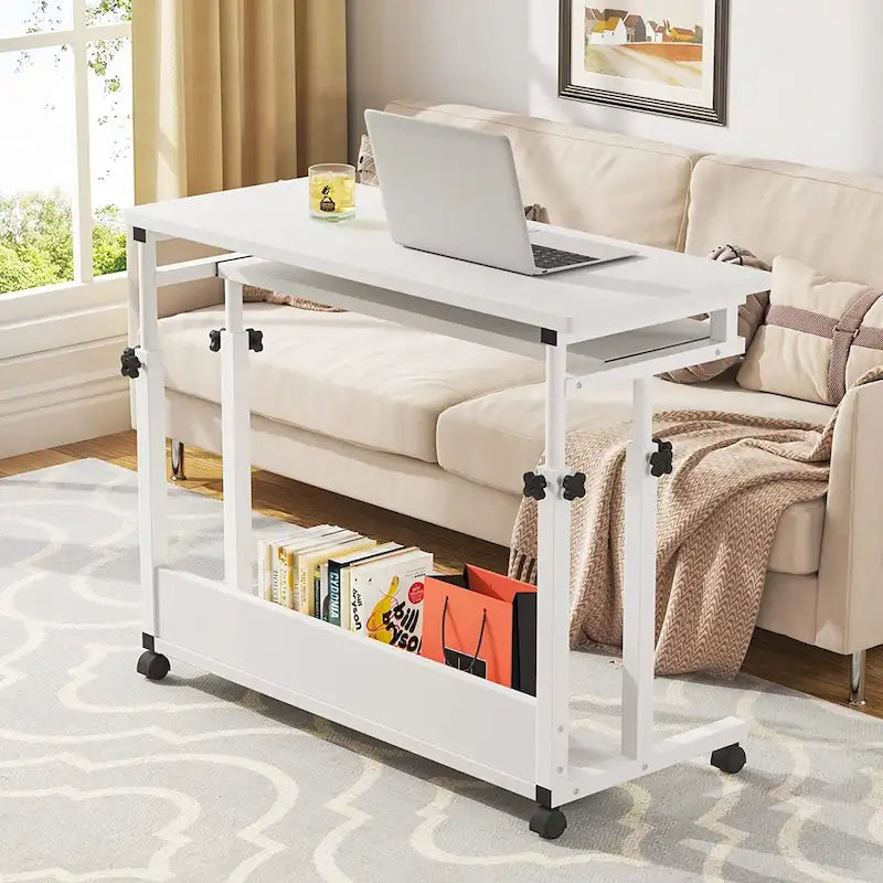 Height-Adjustable Portable Laptop Standing Desk with Keyboard Tray and Casters