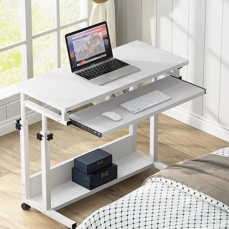 Height-Adjustable Portable Laptop Standing Desk with Keyboard Tray and Casters