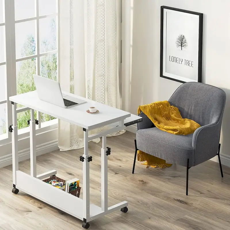Height-Adjustable Portable Laptop Standing Desk with Keyboard Tray and Casters