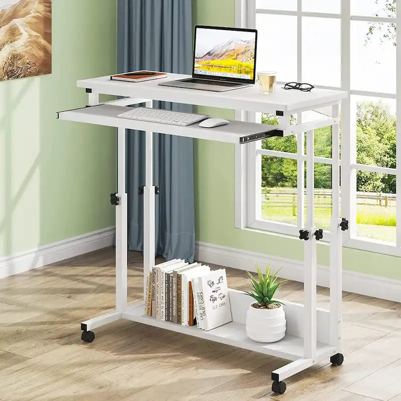 Height-Adjustable Portable Laptop Standing Desk with Keyboard Tray and Casters