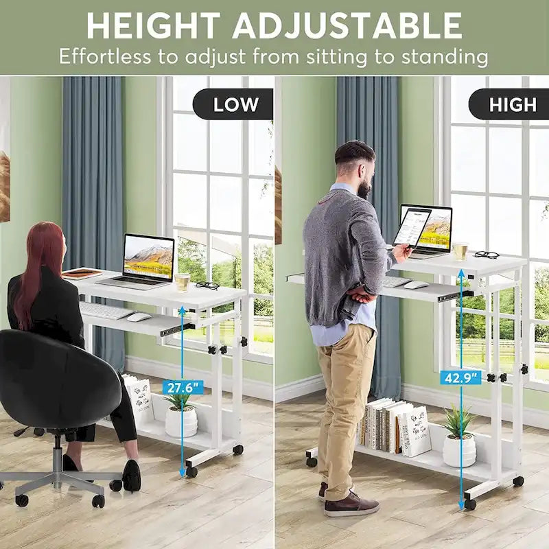 Height-Adjustable Portable Laptop Standing Desk with Keyboard Tray and Casters