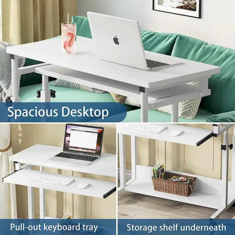Height-Adjustable Portable Laptop Standing Desk with Keyboard Tray and Casters