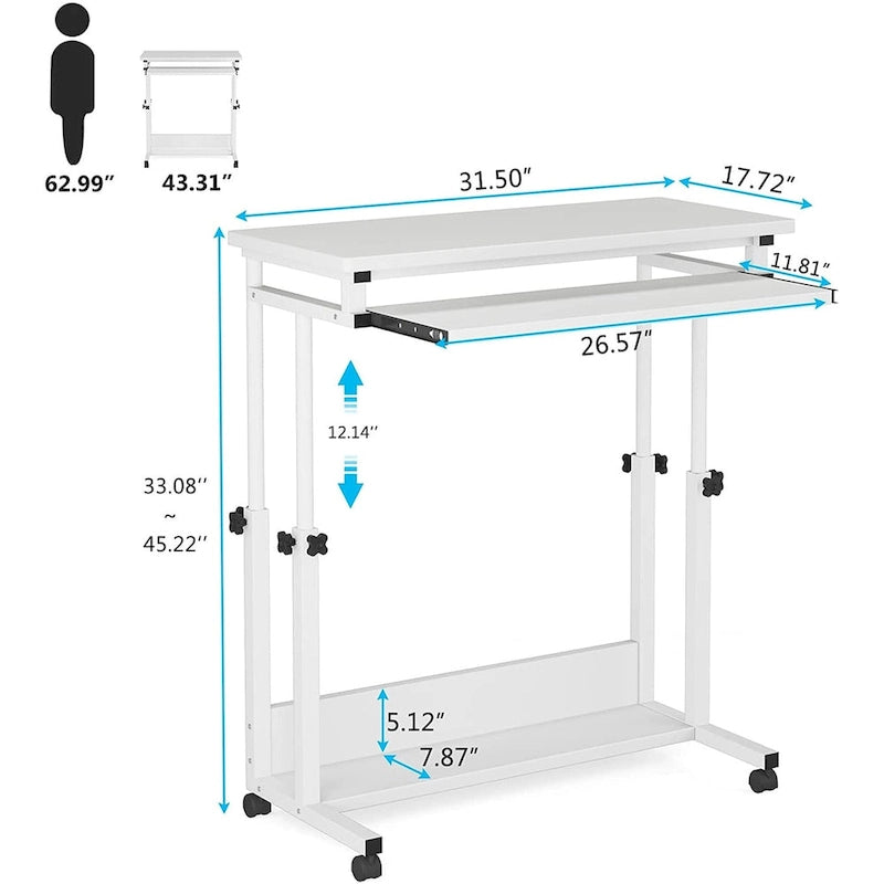 Height-Adjustable Portable Laptop Standing Desk with Keyboard Tray and Casters