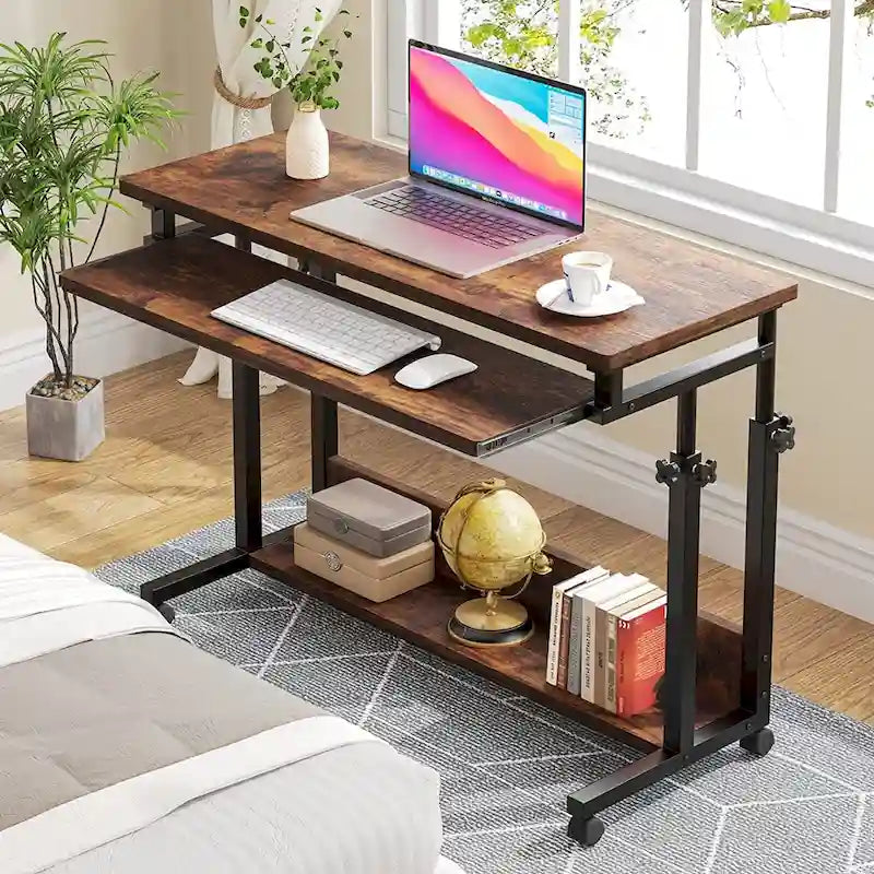 Height-Adjustable Portable Laptop Standing Desk with Keyboard Tray and Casters