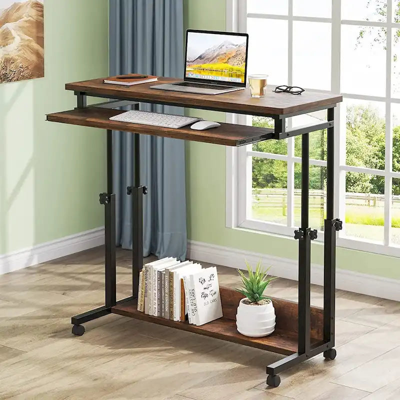 Height-Adjustable Portable Laptop Standing Desk with Keyboard Tray and Casters