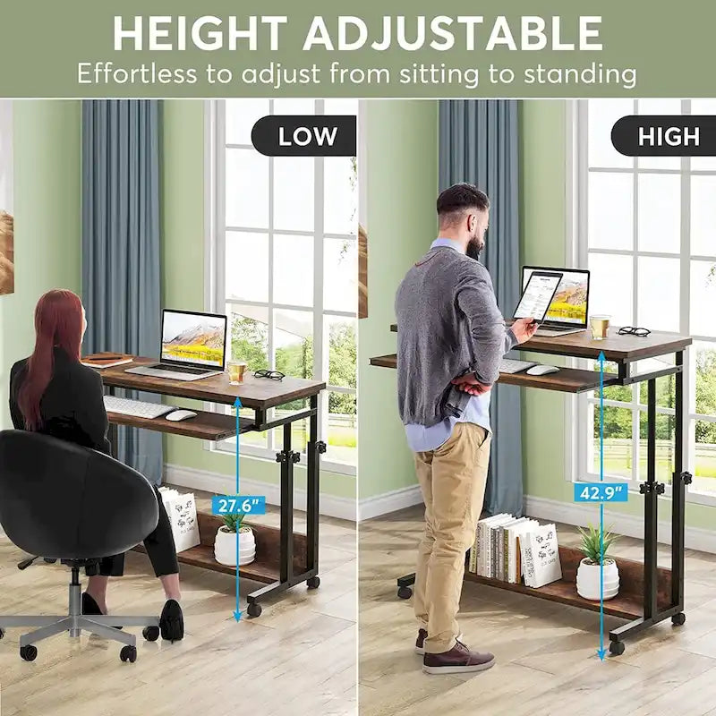 Height-Adjustable Portable Laptop Standing Desk with Keyboard Tray and Casters