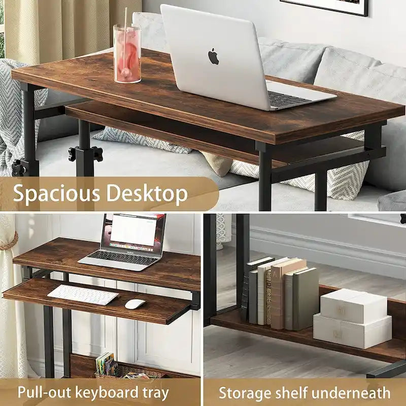 Height-Adjustable Portable Laptop Standing Desk with Keyboard Tray and Casters