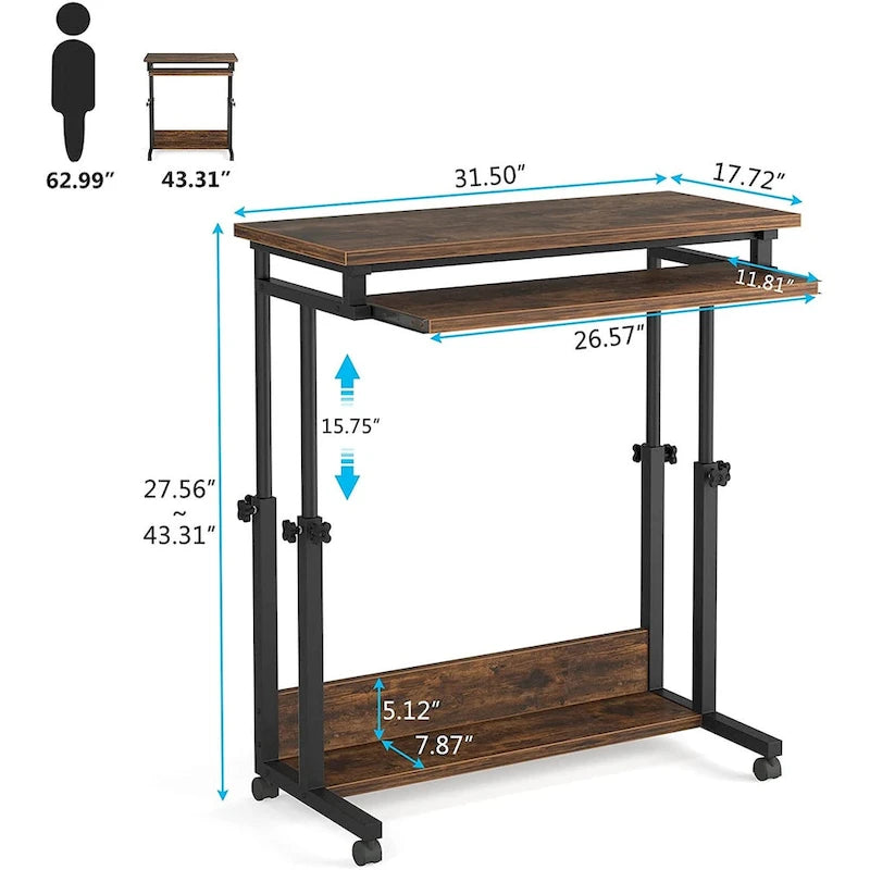 Height-Adjustable Portable Laptop Standing Desk with Keyboard Tray and Casters