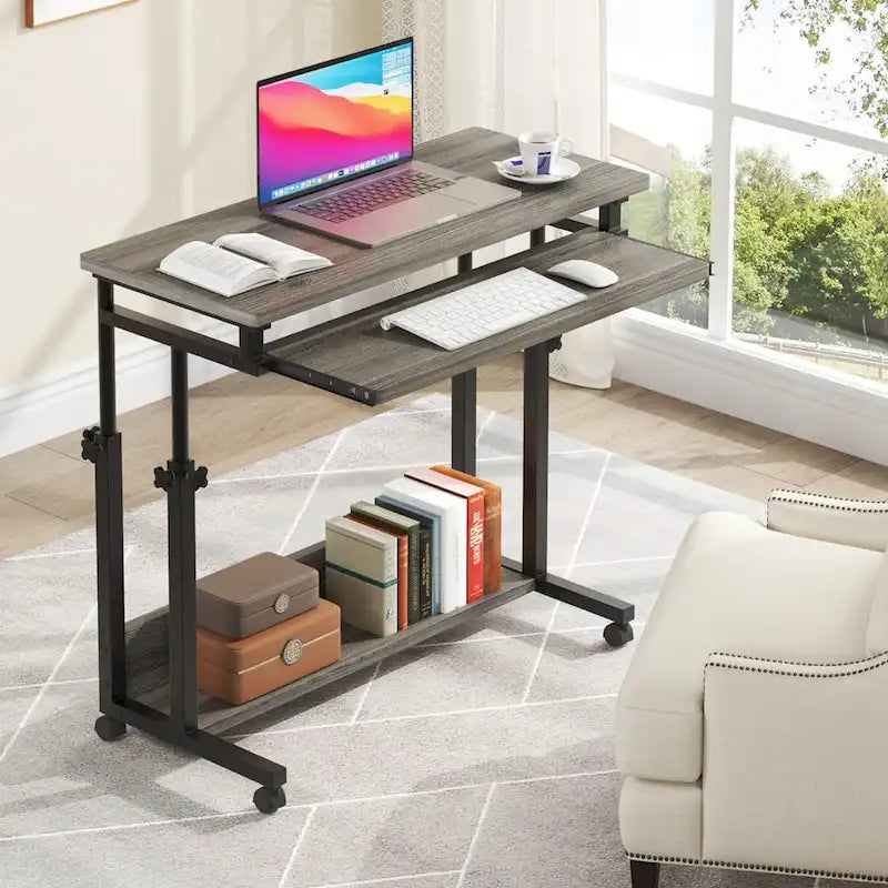 Height-Adjustable Portable Laptop Standing Desk with Keyboard Tray and Casters