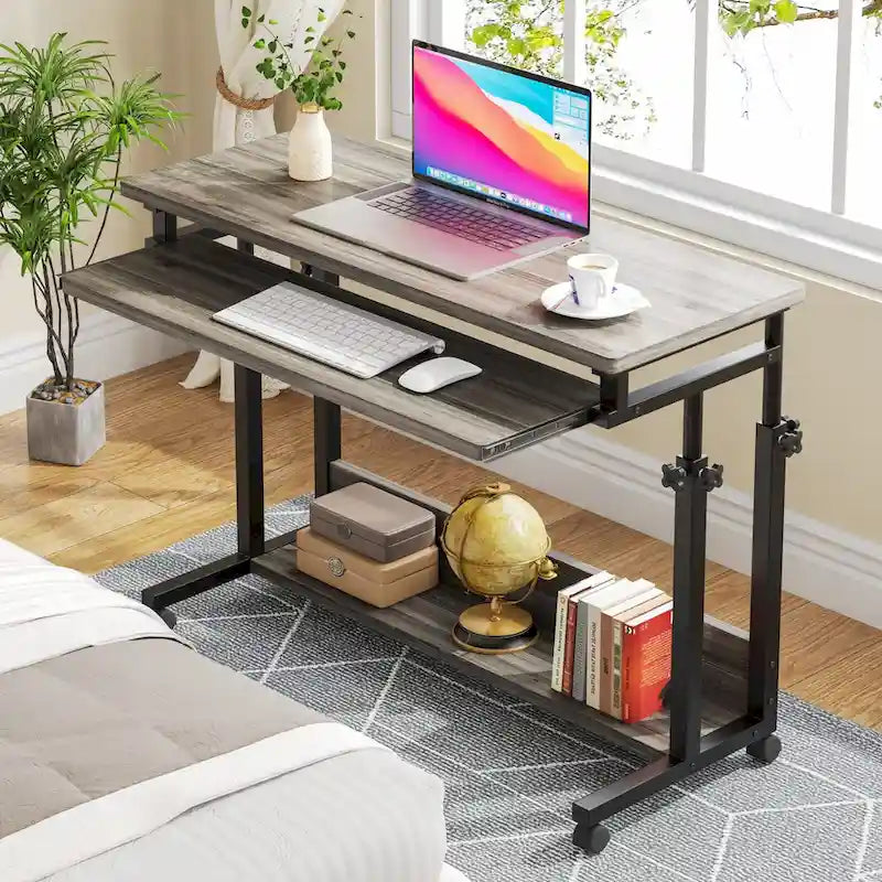 Height-Adjustable Portable Laptop Standing Desk with Keyboard Tray and Casters