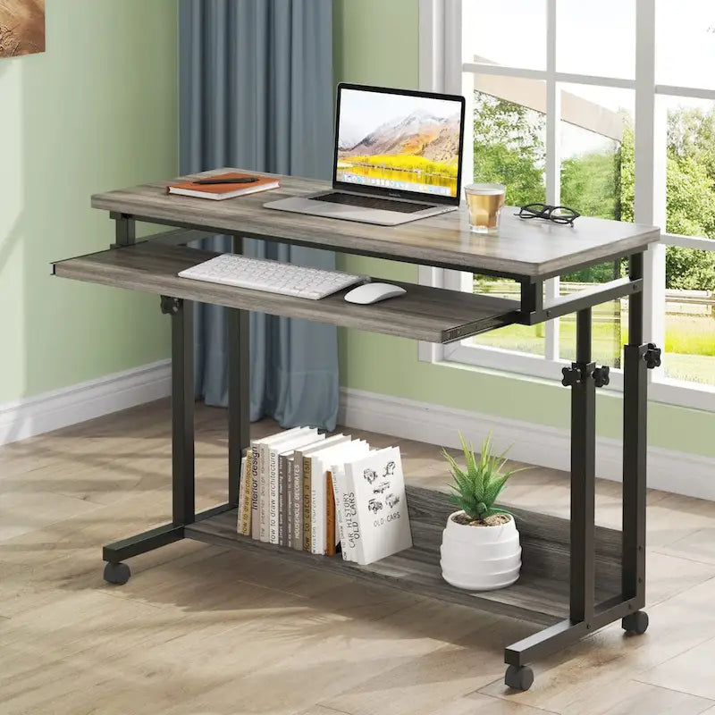Height-Adjustable Portable Laptop Standing Desk with Keyboard Tray and Casters