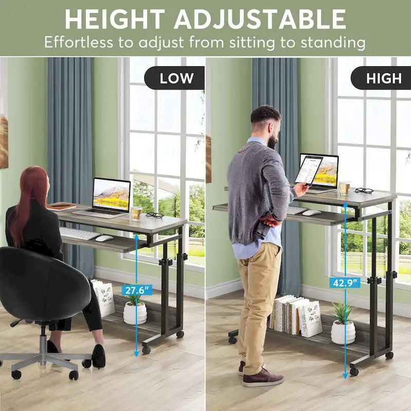 Height-Adjustable Portable Laptop Standing Desk with Keyboard Tray and Casters