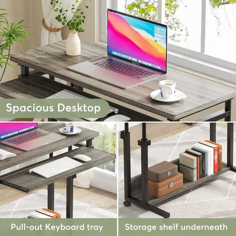 Height-Adjustable Portable Laptop Standing Desk with Keyboard Tray and Casters