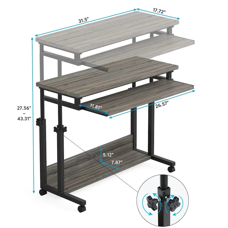 Height-Adjustable Portable Laptop Standing Desk with Keyboard Tray and Casters