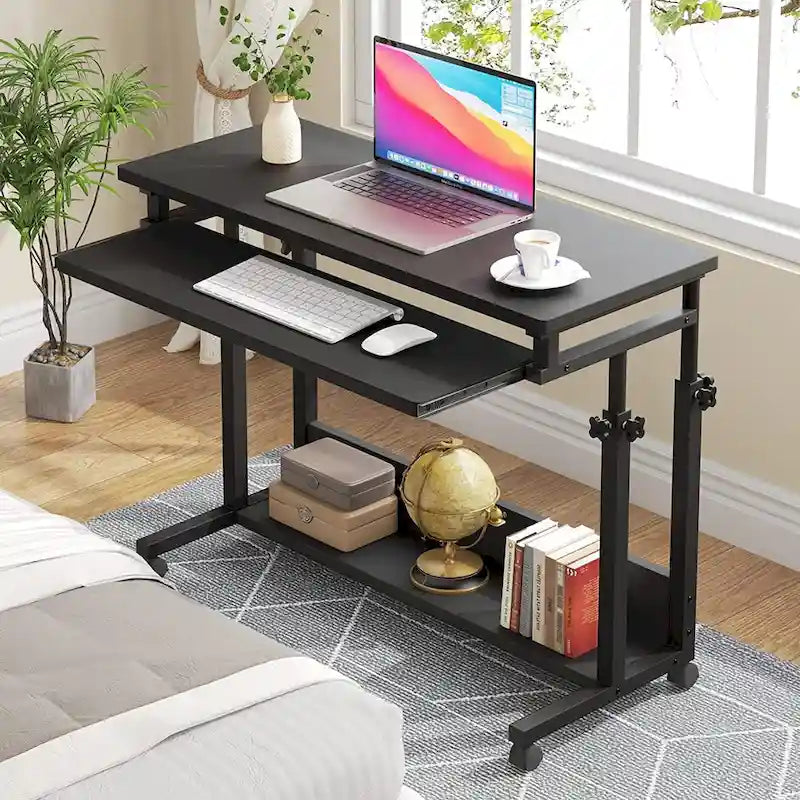 Height-Adjustable Portable Laptop Standing Desk with Keyboard Tray and Casters