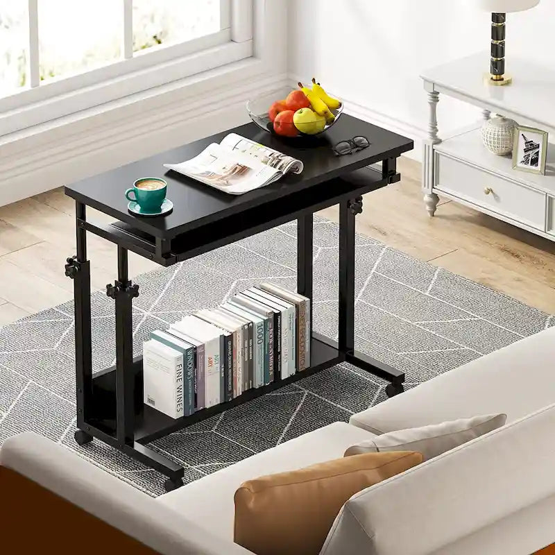 Height-Adjustable Portable Laptop Standing Desk with Keyboard Tray and Casters