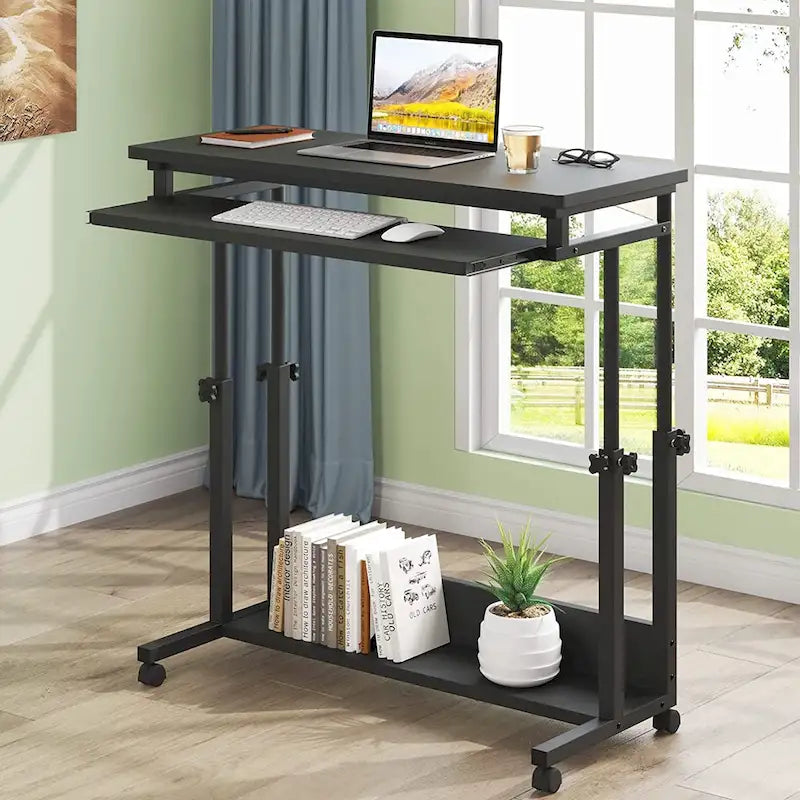 Height-Adjustable Portable Laptop Standing Desk with Keyboard Tray and Casters