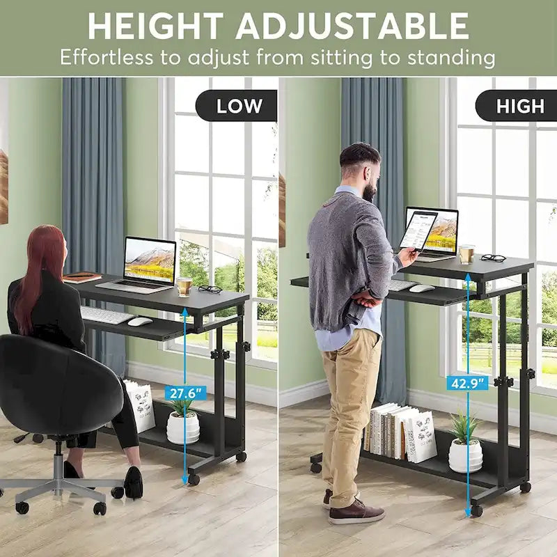 Height-Adjustable Portable Laptop Standing Desk with Keyboard Tray and Casters