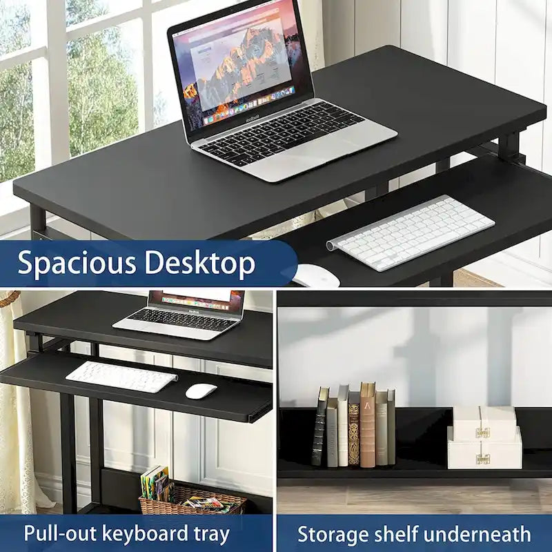 Height-Adjustable Portable Laptop Standing Desk with Keyboard Tray and Casters