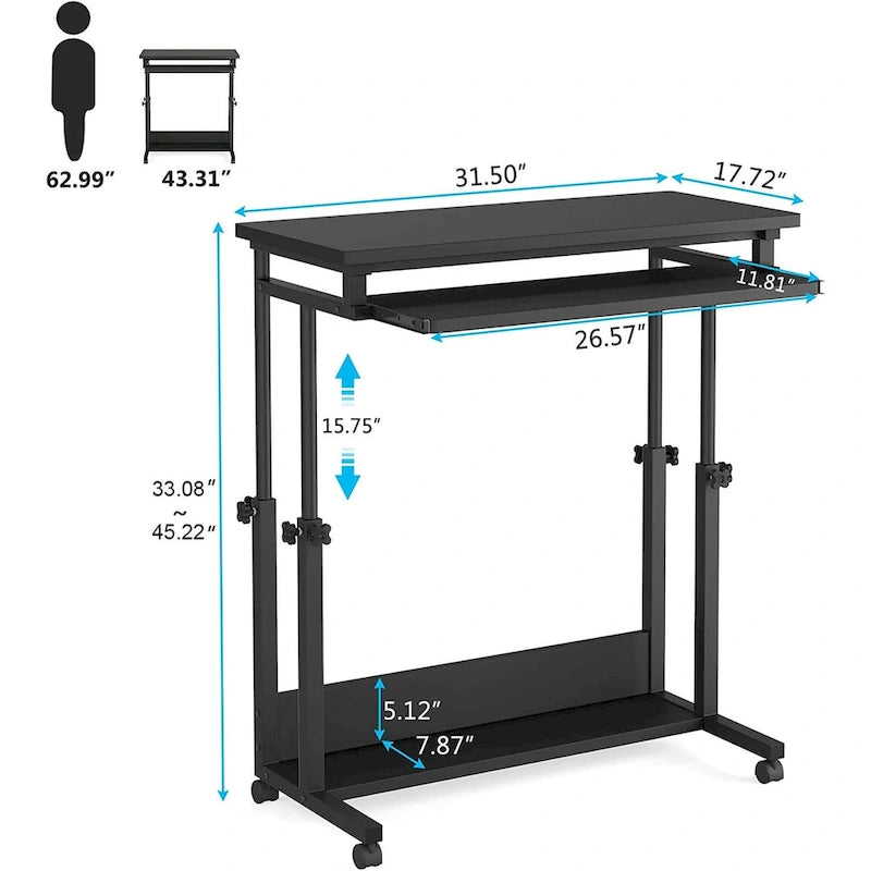 Height-Adjustable Portable Laptop Standing Desk with Keyboard Tray and Casters