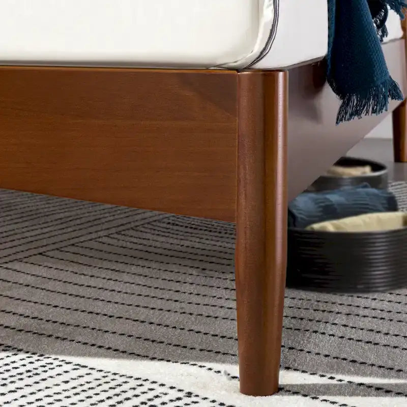 Mid-Century Solid Wood Platform Bed Frame with Spindled Headboard