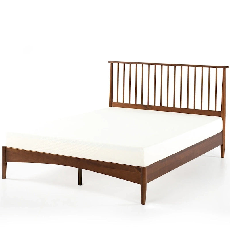 Mid-Century Solid Wood Platform Bed Frame with Spindled Headboard