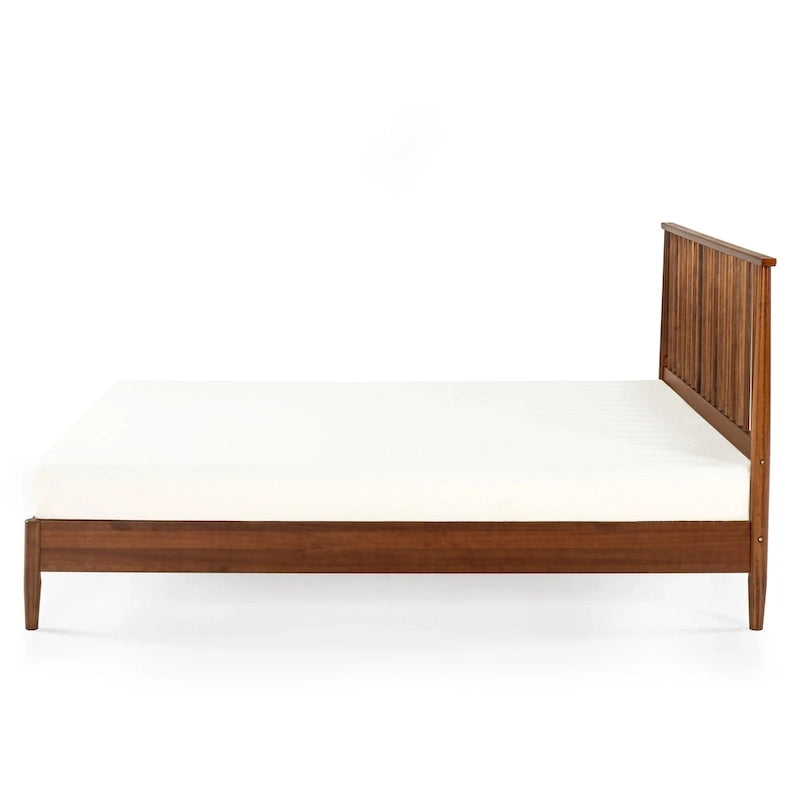 Mid-Century Solid Wood Platform Bed Frame with Spindled Headboard