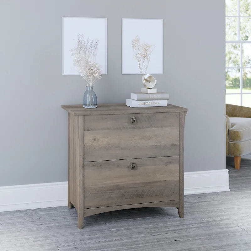 2-Drawer Lateral File Cabinet with Tapered Legs, Ball Bearing Slides and Distressed Finish